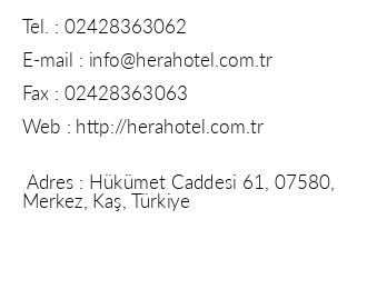 Hera Hotel iletiim bilgileri